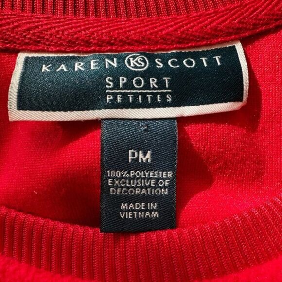 NEW Karen Scott Zeroproof Fleece Pullover Red Christmas Holiday Sled Dog Size MP - Picture 5 of 5